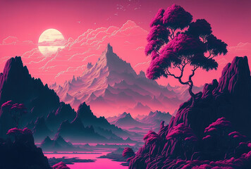 aesthetic vaporwave landscape from the past. Generative AI