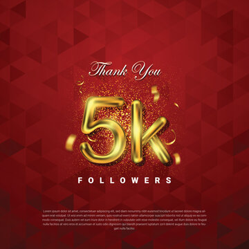 Thank you followers vector template with 5k golden sign for social media