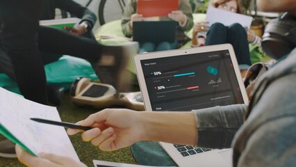 Aufkleber - Business people, hands and technology in web design startup, teamwork strategy planning or project management analytics. Men, women or laptop programmers with paper research in coworking office