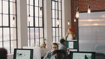 Poster - Coworking, staff and web coding startup team in a office with technology ad code planning. Computer working, digital business and teamwork collaboration of professional group with ux and crypto work