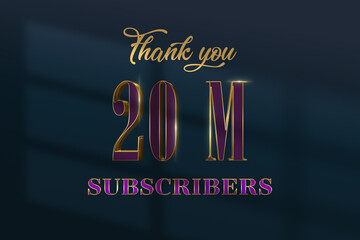 20 Million subscribers celebration greeting banner with Luxury Design
