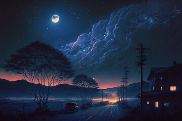 Wall Mural - clear night with galaxy, sky with movie atmosphere and wonderful cloud, beautiful colorful landscape