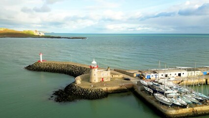 Canvas Print - Aerial view of port surrounded by buildings in Dublin