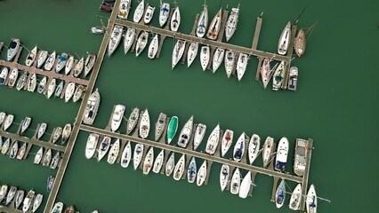 Sticker - Aerial view of port with boats surrounded by buildings in Dublin