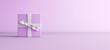Mock-up poster, lavander color gift box with white bow on light purple background, 3D Render, 3D Illustration.