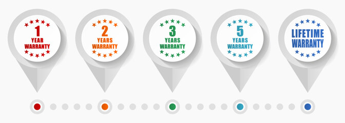 Leinwandbilder - Warranty vector icons, guarantee flat design web pointers collection, business concept infographic template