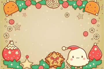 Wall Mural - Kawaii Christmas holiday border with copy space 