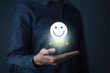© Pixelated 275 - Consumers are evaluating their satisfaction with the service. Consumers write reviews about their satisfaction with a product or service. Consumers use the smiley face icon symbol and 5 stars.