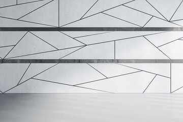 Aufkleber - Modern spacious gallery interior with decorative white wall. 3D Rendering.