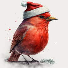 Red Cardinal With Christmas Hat