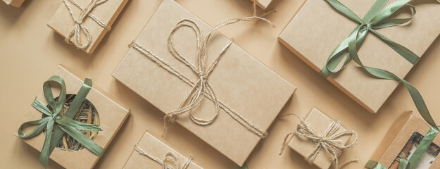 Wall Mural - christmas.christmas gift box zero waste,boxing day, eco friendly packaging gifts kraft paper eco chr