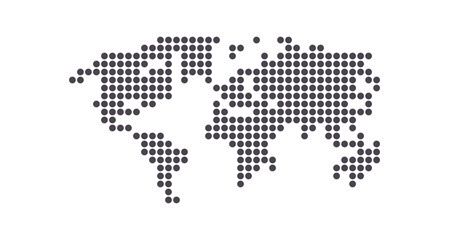 Earth globe world map of dots and global geography in dotted pattern flat vector illustration.
