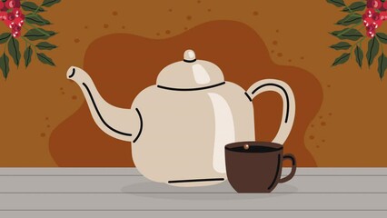 Poster - coffee drink in teapot and cup