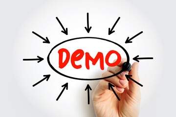 Poster - Demo - demonstration of a product or technique, text concept with arrows