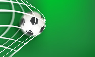 Poster - The ball in the soccer net. Goal vector concept. 3d vector banner with copy space