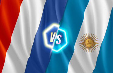 Poster - Netherlands versus Argentina game score table template. 3d vector illustration with neon label