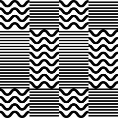 Leinwandbilder - Modern abstract geometric contemporary vector seamless pattern with simple elements and shapes. Graphic black and white minimalist background.