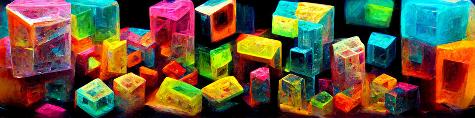 Wall Mural - Multicolored cubes created with Generative Ai technology