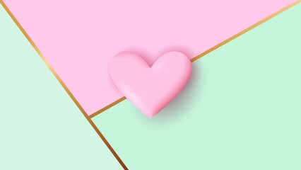 Wall Mural - Valentine's day background. Pink 3d heart on pink and  turquoise background