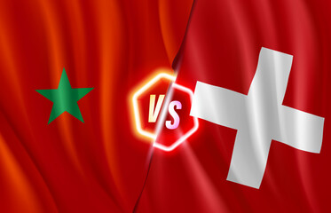 Poster - Morocco versus Switzerland game template. 3d vector illustration with neon label