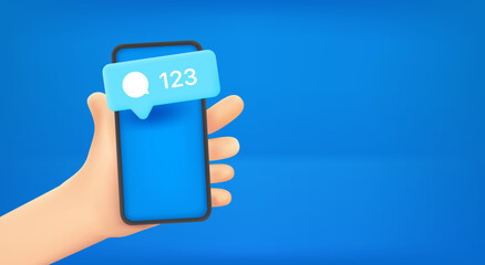 Leinwandbilder - Man holding smartphone with new messeges notification. Vector banner with copy space