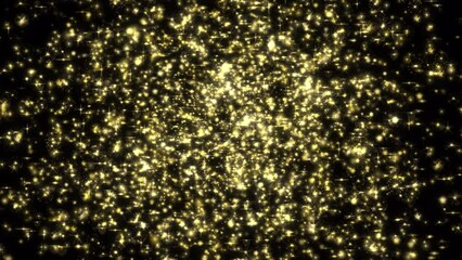 Wall Mural - Gold shiny stars and particles spreading radially on a black background