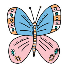 A Hand-drawn Butterfly. Design Elements For Valentines Day. Vector