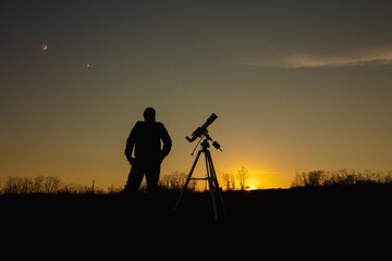 Wall Mural - astronomical telescope and equipment for observing stars, milky way, moon and planets.