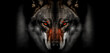 Front view of Wolf isolated on black background. Black and white portrait of wolf. Predator series. digital art