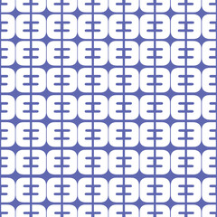 Vector seamless texture with white geometric pattern of letters on a blue isolated background. Vector texture with white lettering ornament. White letters, v,p,r,n,t,l,d, on a blue isolated background