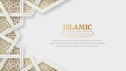 Islamic Arabic Arabesque Ornament Border Luxury Abstract White Background with Copy Space for Text