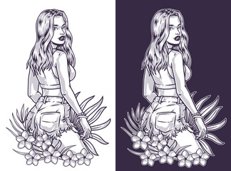 hot girl portrait label monochrome