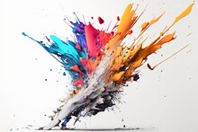 Exploded Colored Paint On Bright Background Royalty-free Fictitious Generative AI Artwork That Doesn't Exist In Real Life.