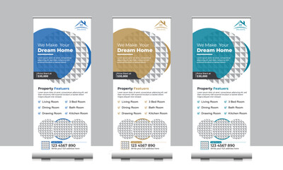 Wall Mural - Real-estate-business-roll-up-banner-design-vector-file with logo