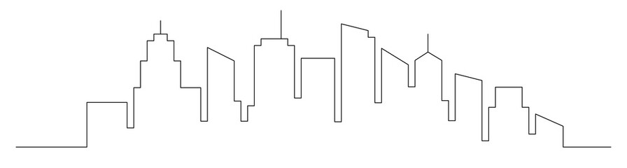 Sticker - Continuous line city building. One single outline cityscape continuous construction. Editable stroke building background. Vector illustration.