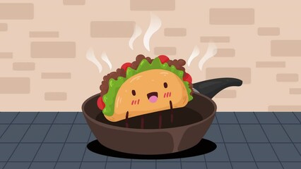 Sticker - mexican taco in pan kawaii character