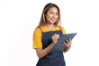 © Phushutter - Smiling female asian people wearing apron working in a bakery coffee shop owner isolated on white background.