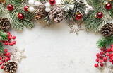 Fototapeta Nowy Jork - Christmas Decoration. Holiday Decorations on White Wooden Background.