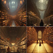 Set of various fantasy dark academia library paintings