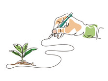 Sketch Lifestyle A010_hand Hold The Pen And Painting Seedling To Shows The Concept Of Eco Vector Illustration Graphic EPS 10