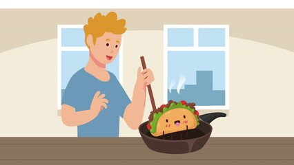 Poster - man cooking with pan character animation