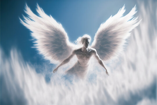 angel flying in clouds