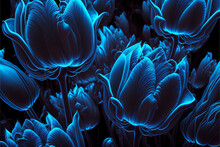 Neon Blue Tulips Seamless Pattern Background Illustration