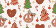 © Alina Kolyuka - Groovy hippie christmas seamless pattern with retro cartoon characters and elements. Trendy 70s style. Merry Christmas and happy new year. Vintage background.