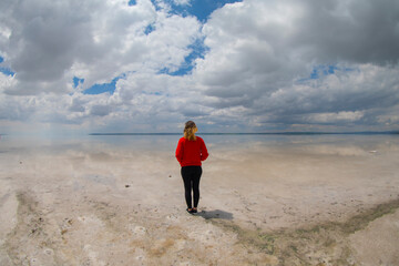 Panorama of dried area of salt lake, located in the Central Anatolia, Turkey. Lake Tuz is the second largest lake in Turkey and one of the largest hypersaline lakes in the world.