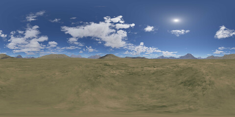 Blue sky field 360 HDRI. environment, panorama, 3d rendering