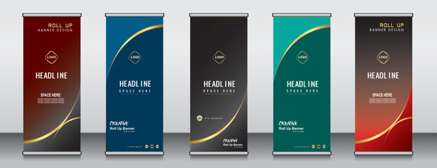 Wall Mural - five modern roll up banner design template
