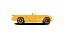 Yellow Chevrolet Car In Retro Style On White Background. Vintage Retro. Vintage Vector Illustration.