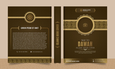 Arabic Islamic Style Brown Book Cover Design with Arabic Pattern and photo frame