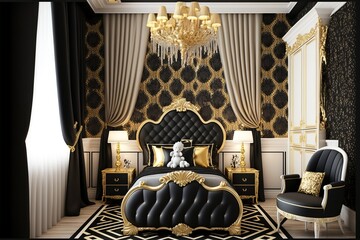 luxury sryle hildren's room interior shiny and sparkling